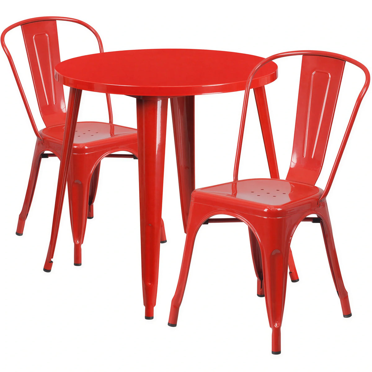 Flash Furniture CH-51090TH-2-18CAFE-RED-GG Round Metal Table with Two Red Slat-Back Chairs, 30-Inch Table