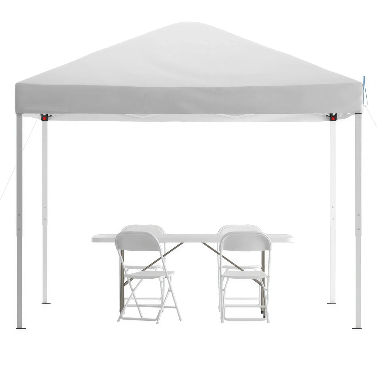 Flash Furniture JJ-GZ10183Z-4LEL3-WHWH-GG 10' x 10' Pop-Up Canopy Tent Set with 6' Folding Table and 4 Folding Chairs, White