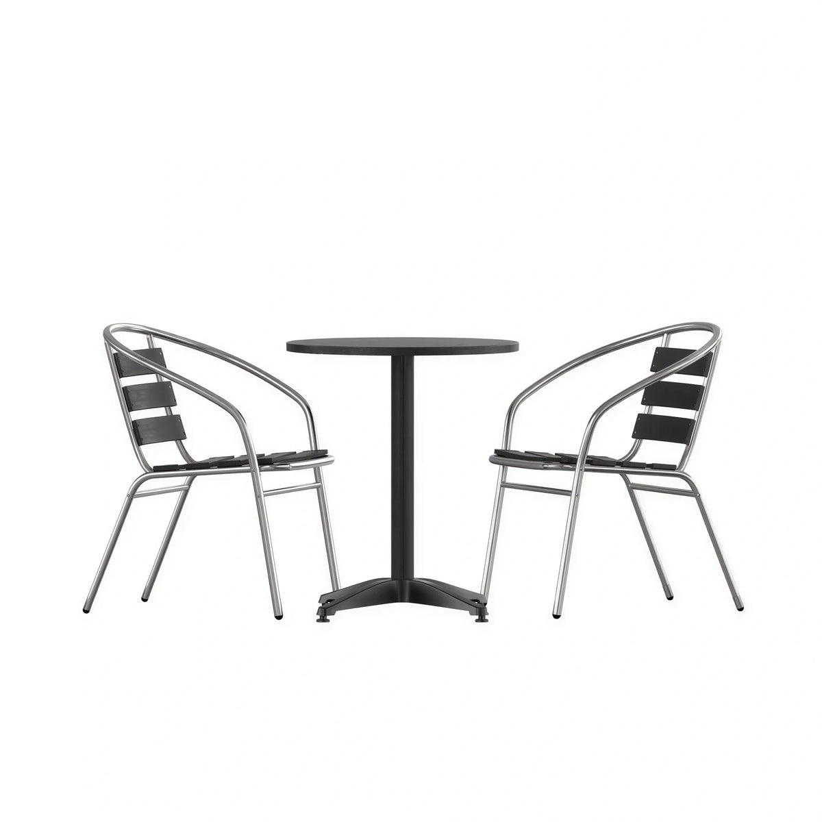Flash Furniture TLH-ALUM-24RD-017BK2-GG Round Metal Table and Two Bronze Aluminum Slat-Back Chairs Set