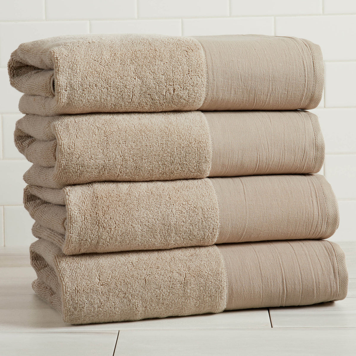 Cotton Linen-Like Border 6-Piece Towel Set - Priya Collection