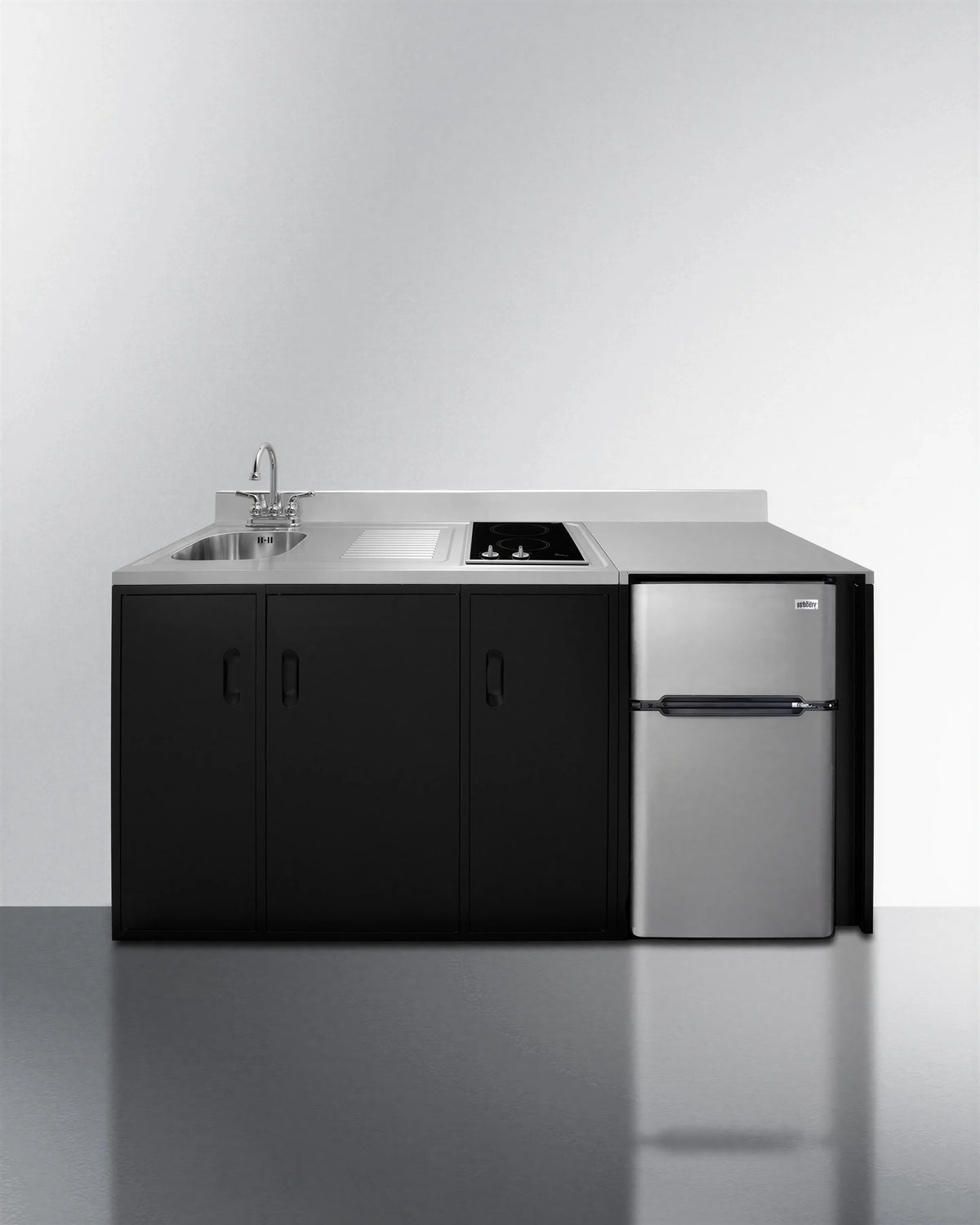 Summit Commercial Summit Appliance CK72ADASINKL ADA Counter-Height Kitchenette with 2-Burner Cooktop, Sink & 3.2 cu. ft. Refrigerator-Freezer