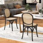 Vintage Style Dining Chairs Set of 2 with Birch Wood Frame and Rattan – Light Brown or Beige