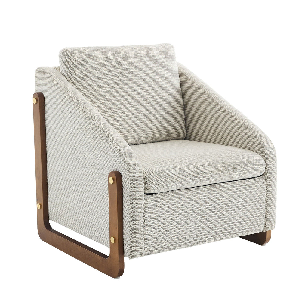 Modern Upholstered Armchair with Wooden Side Frame - Beige, Dark Gray, Blue