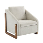 Modern Upholstered Armchair with Wooden Side Frame - Beige, Dark Gray, Blue
