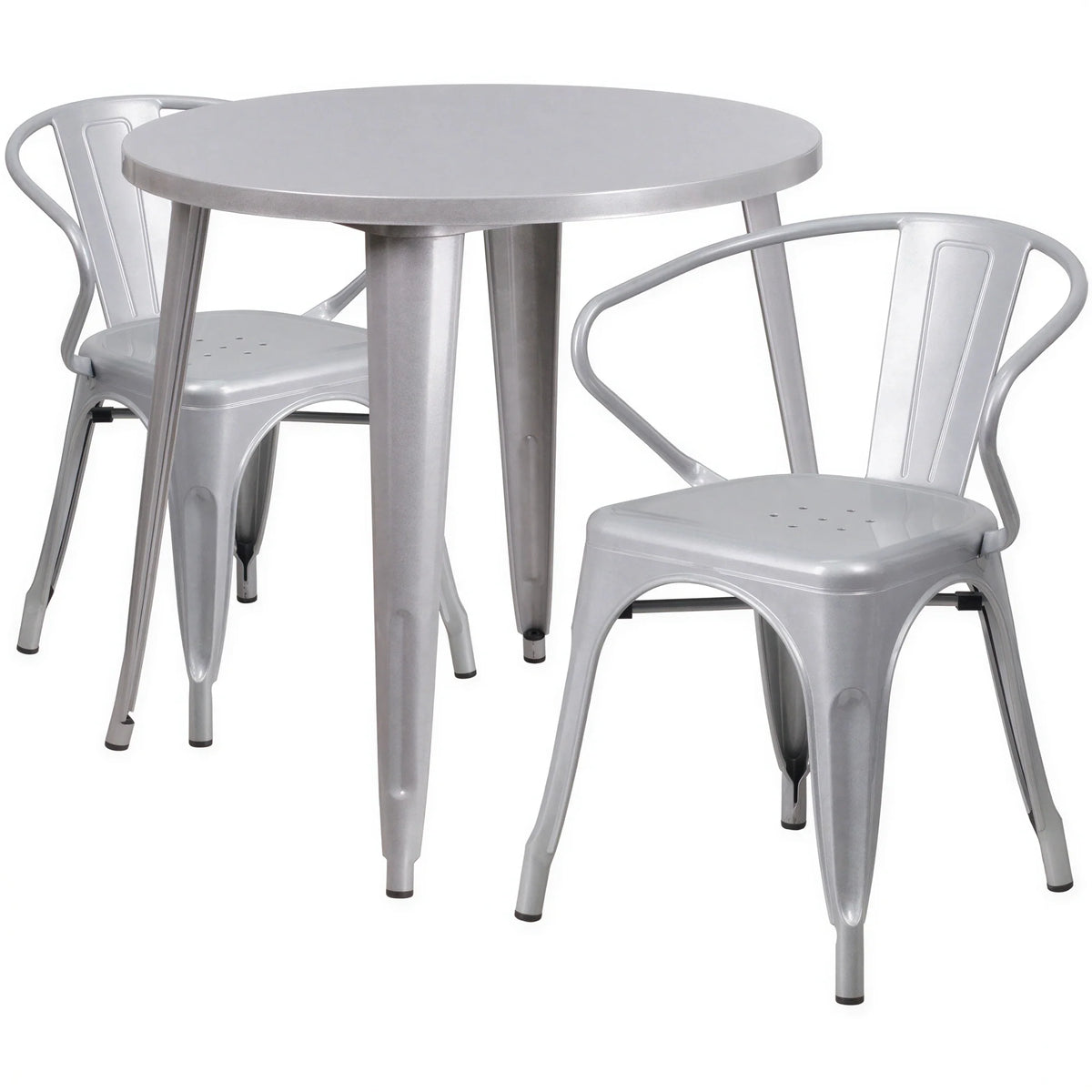 Flash Furniture CH-51090TH-2-18ARM-SIL-GG Round Table and 2 Armchairs Set, 30-Inch Diameter, 29-1/2-Inch High, Silver