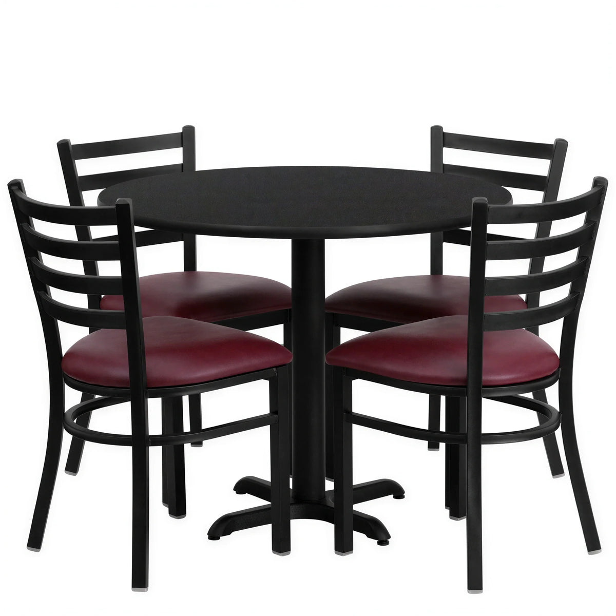 Flash Furniture HDBF1005-GG Round Table and 4 Metal Ladder-Back Chairs, 36" Dia. x 30"H, Burgundy Vinyl Seats