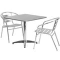 Flash Furniture TLH-ALUM-32SQ-017BCHR2-GG Square Stainless Steel Table Set with 2 Aluminum Armchairs