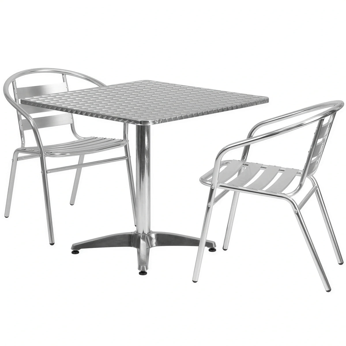 Flash Furniture TLH-ALUM-32SQ-017BCHR2-GG Square Stainless Steel Table Set with 2 Aluminum Armchairs