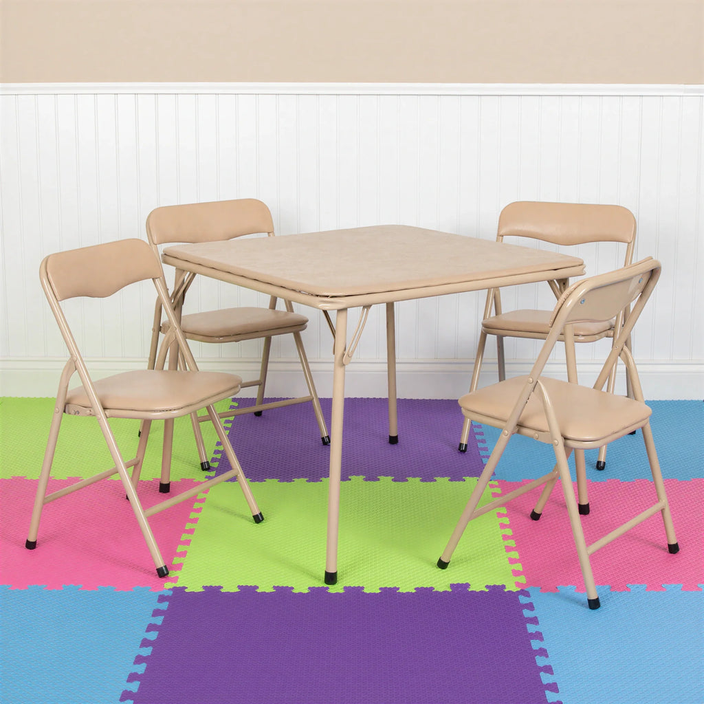 Flash Furniture JB-9-KID-TN-GG Kids' Square Folding Table and Chair Set, 24 x 24 x 20-1/4 in, Tan Vinyl, 4 Chairs