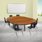Flash Furniture Emmy XU-GRP-14CH-A3060CON-60-OAK-T-P-GG Oval Adjustable-Height Activity Table and 6 Stack Chairs, Oak/Black