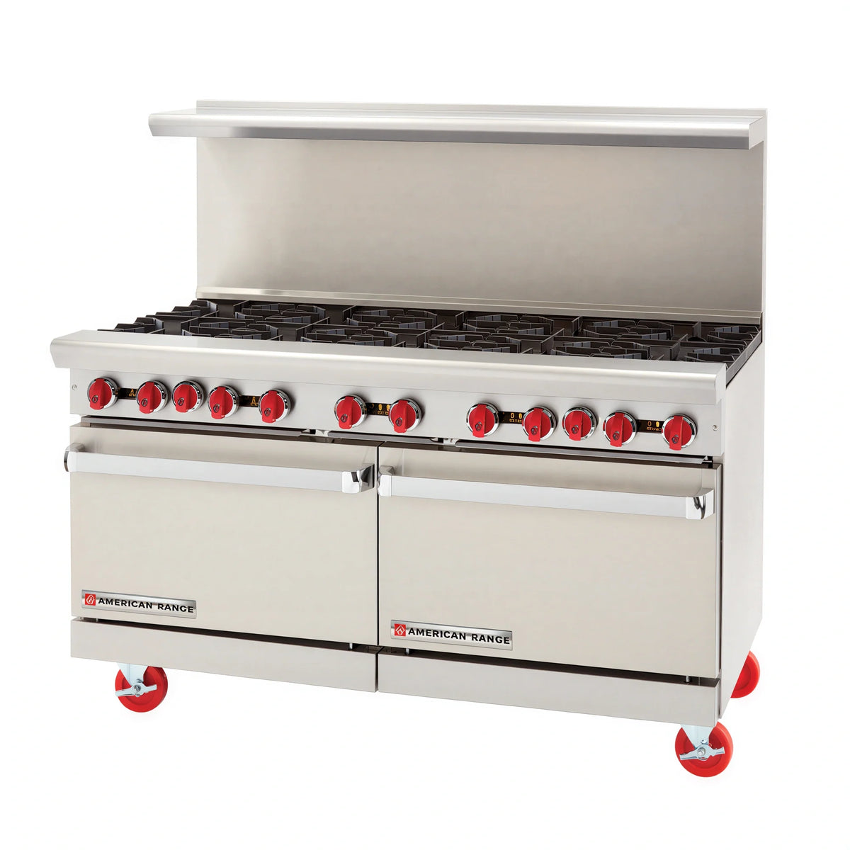American Range AR-10 60-Inch Gas Restaurant Range with 10 Open Burners, 2 Standard Ovens and Stainless Steel Exterior