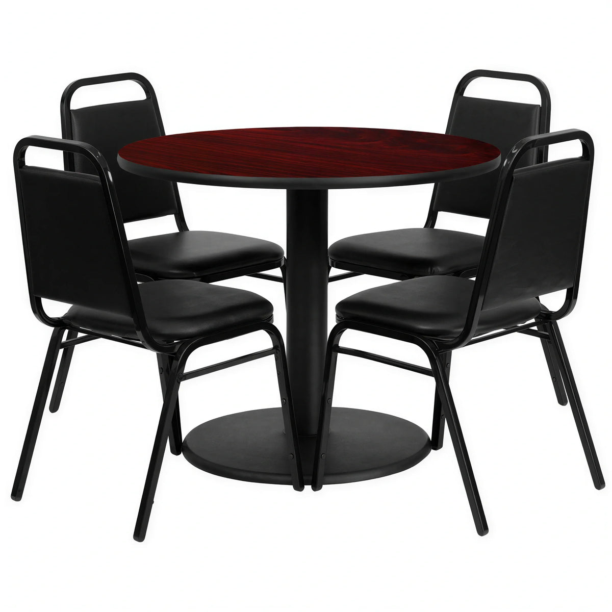 Flash Furniture RSRB1002-GG Round Table and Banquet Chair Set, 36" Dia. x 30"H, Mahogany Laminate, 4 Vinyl-Upholstered Chairs