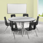 Flash Furniture Emmy XU-GRP-16CH-A60-HCIRC-GY-T-A-GG Round Activity Table and 6 Stack Chairs, 60" Diameter, Adjustable Height, Gray/Black