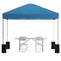 Flash Furniture JJ-GZ10PKG183Z-4LEL3-BLWH-GG 10' x 10' Blue Pop-Up Canopy Tent Set with 6' Folding Table, 4 White Chairs and Weight Bags