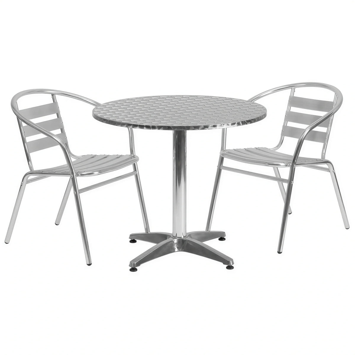 Flash Furniture TLH-ALUM-32RD-017BCHR2-GG Round Stainless Steel-Top Table Set with 2 Aluminum Stacking Chairs