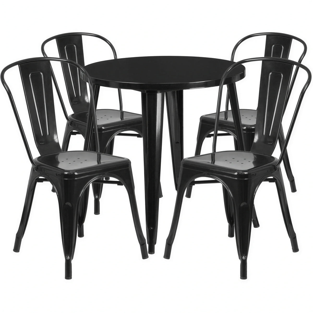 Flash Furniture CH-51090TH-4-18CAFE-BK-GG Round Table and 4 Metal Chairs Set, 30-Inch Table, 29-1/2-Inch High, Black