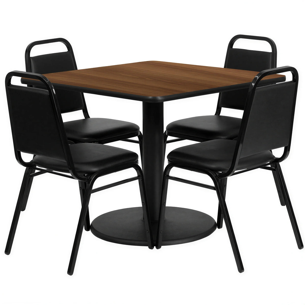 Flash Furniture RSRB1012-GG 36-Inch Square Table and 4 Banquet Chairs Set, 30-Inch High, Walnut and Black