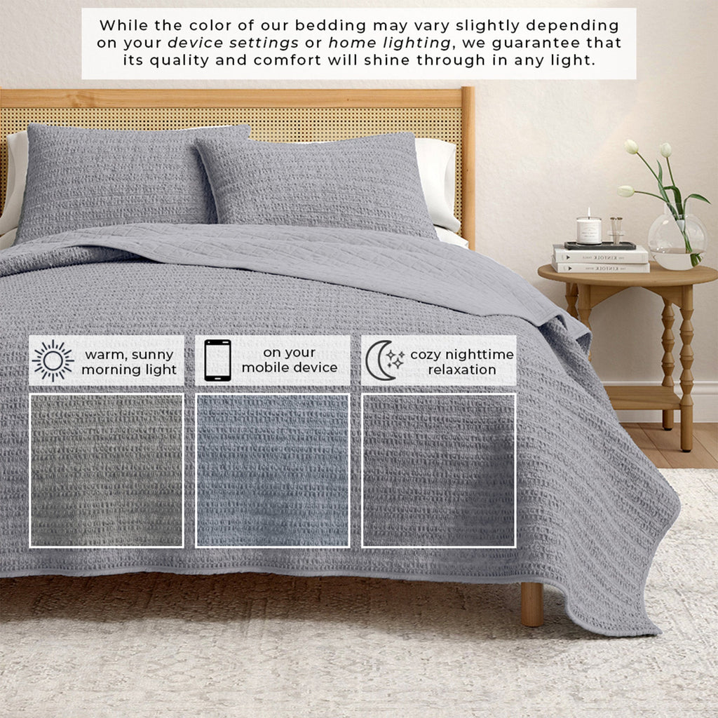 100% Cotton Honeycomb Waffle Garment Washed Quilt Set - Genevieve Collection