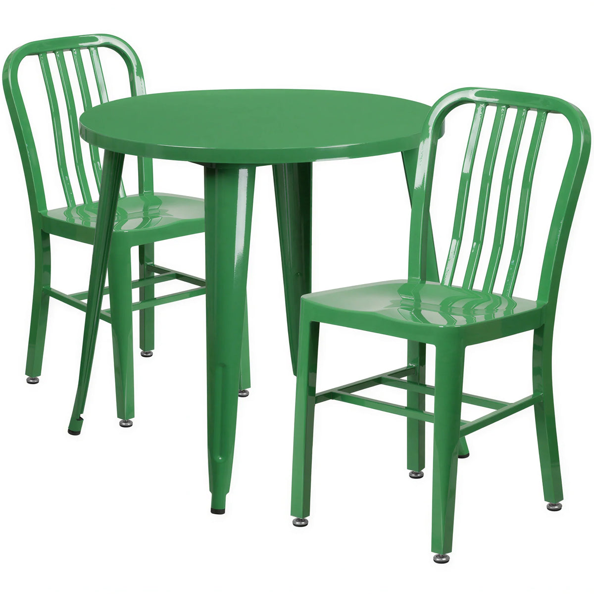 Flash Furniture CH-51090TH-2-18VRT-GN-GG Round Table and 2 Metal Chairs Set, 30-Inch, Green Vertical-Slat Backs