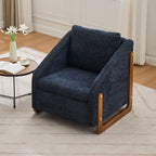 Modern Upholstered Armchair with Wooden Side Frame - Beige, Dark Gray, Blue