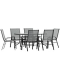 Flash Furniture TLH-089REC-303CGY6-GG 7-Piece Outdoor Patio Dining Set with 55-Inch Tempered Glass Table and 6 Gray Stack Chairs