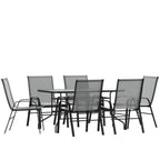 Flash Furniture TLH-089REC-303CGY6-GG 7-Piece Outdoor Patio Dining Set with 55-Inch Tempered Glass Table and 6 Gray Stack Chairs
