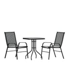 Flash Furniture TLH-073A1303C-GG 3-Piece Outdoor Patio Dining Set with Square Tempered Glass Table and 2 Black Stack Chairs