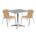 Flash Furniture TLH-ALUM-28SQ-020BGECHR2-GG Square Stainless Steel-Top Table Set with 2 Beige Rattan Arm Chairs