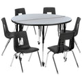 Flash Furniture Emmy XU-GRP-18CH-A48-HCIRC-GY-T-A-CAS-GG Round Adjustable-Height Activity Table with 6 Stack Chairs, 48-Inch Diameter
