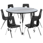 Flash Furniture Emmy XU-GRP-18CH-A48-HCIRC-GY-T-A-CAS-GG Round Adjustable-Height Activity Table with 6 Stack Chairs, 48-Inch Diameter
