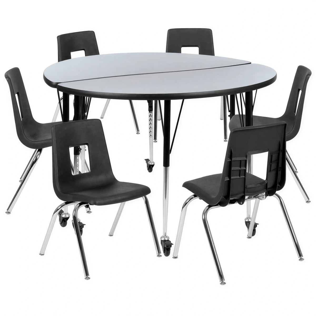 Flash Furniture Emmy XU-GRP-18CH-A48-HCIRC-GY-T-A-CAS-GG Round Adjustable-Height Activity Table with 6 Stack Chairs, 48-Inch Diameter