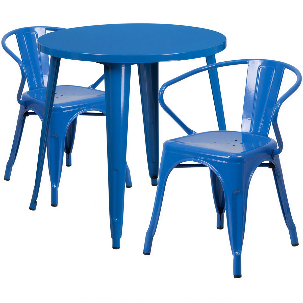 Flash Furniture CH-51090TH-2-18ARM-BL-GG Round Table and 2 Blue Arm Chairs Set, 30" Dia., 29-1/2"H