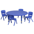 Flash Furniture YU-YCX-0053-2-ROUND-TBL-BLUE-E-GG Preschool 45-Inch Round Activity Table Set, Adjustable Height, 4 Blue Stacking Chairs