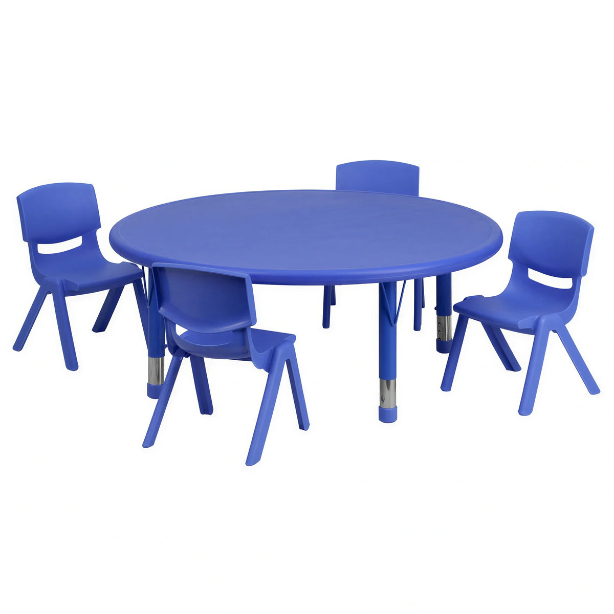 Flash Furniture YU-YCX-0053-2-ROUND-TBL-BLUE-E-GG Preschool 45-Inch Round Activity Table Set, Adjustable Height, 4 Blue Stacking Chairs