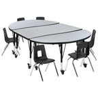 Flash Furniture Emmy XU-GRP-12CH-A3048CON-48-GY-T-P-CAS-GG Oval Activity Table and 6 Stack Chairs, Adjustable Height, Laminate Top, Gray/Black