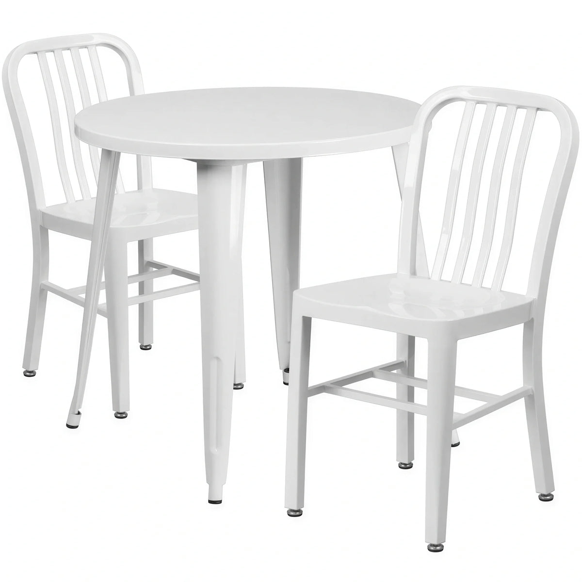 Flash Furniture CH-51090TH-2-18VRT-WH-GG 30" Round Table and 2 White Metal Vertical-Slat Chairs Set