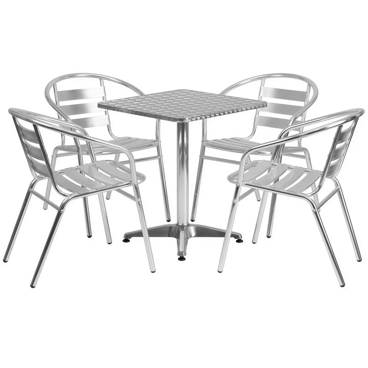 Flash Furniture TLH-ALUM-24SQ-017BCHR4-GG Square Stainless-Steel-Top Table Set with 4 Aluminum Stacking Chairs