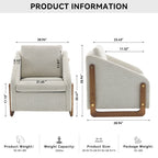 Modern Upholstered Armchair with Wooden Side Frame - Beige, Dark Gray, Blue