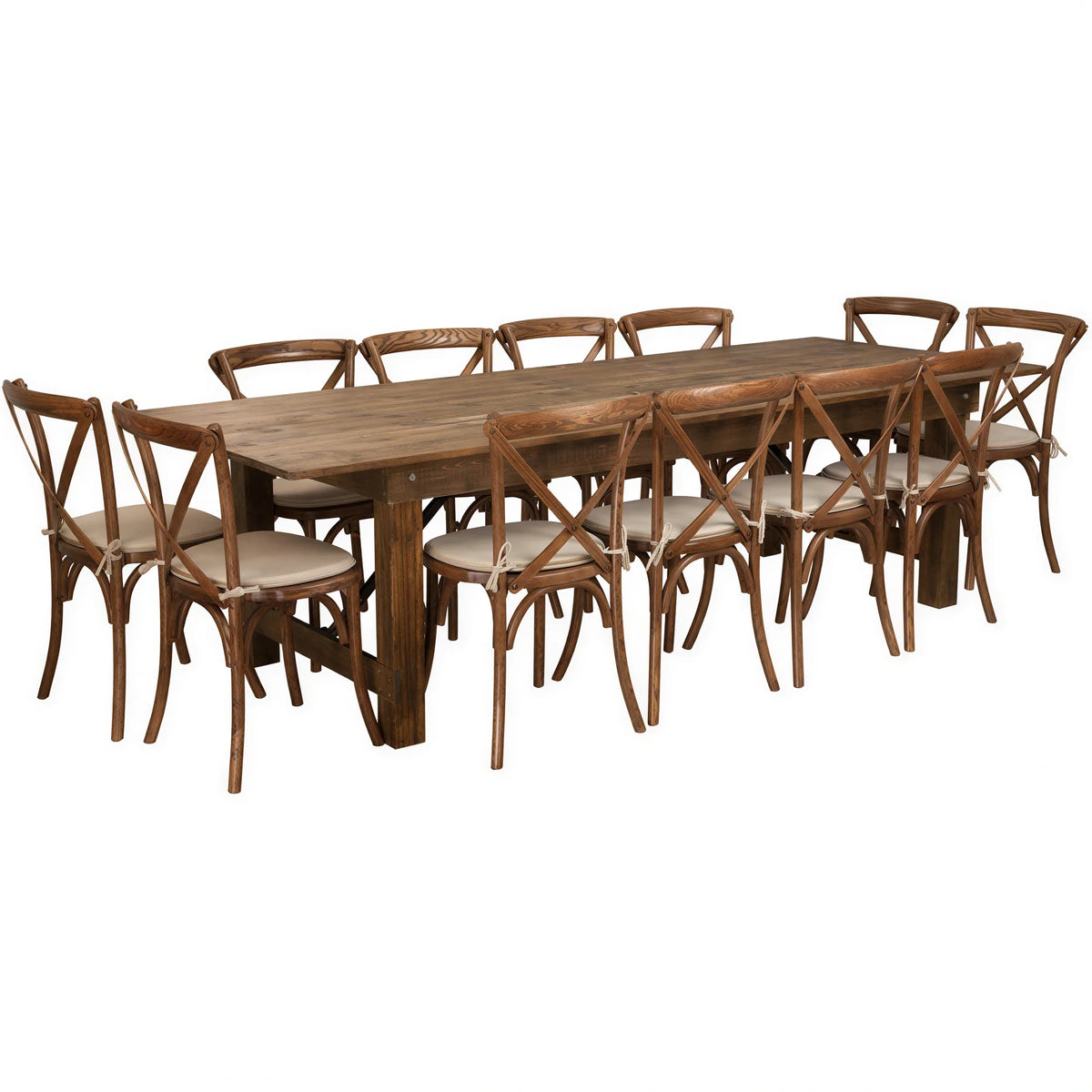 Flash Furniture Hercules XA-FARM-16-GG Rectangular Farm Table Set with 108 x 40 x 30 in Folding Table and 12 Stacking Chairs
