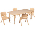 Flash Furniture Emmy YU-YCX-0013-2-RECT-TBL-NAT-R-GG Preschool Activity Table Set, Rectangular, Adjustable Height, with 4 Stacking Chairs