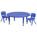 Flash Furniture YU-YCX-0053-2-ROUND-TBL-BLUE-R-GG Preschool Round Activity Table Set with 2 Blue Stacking Chairs, Adjustable Height