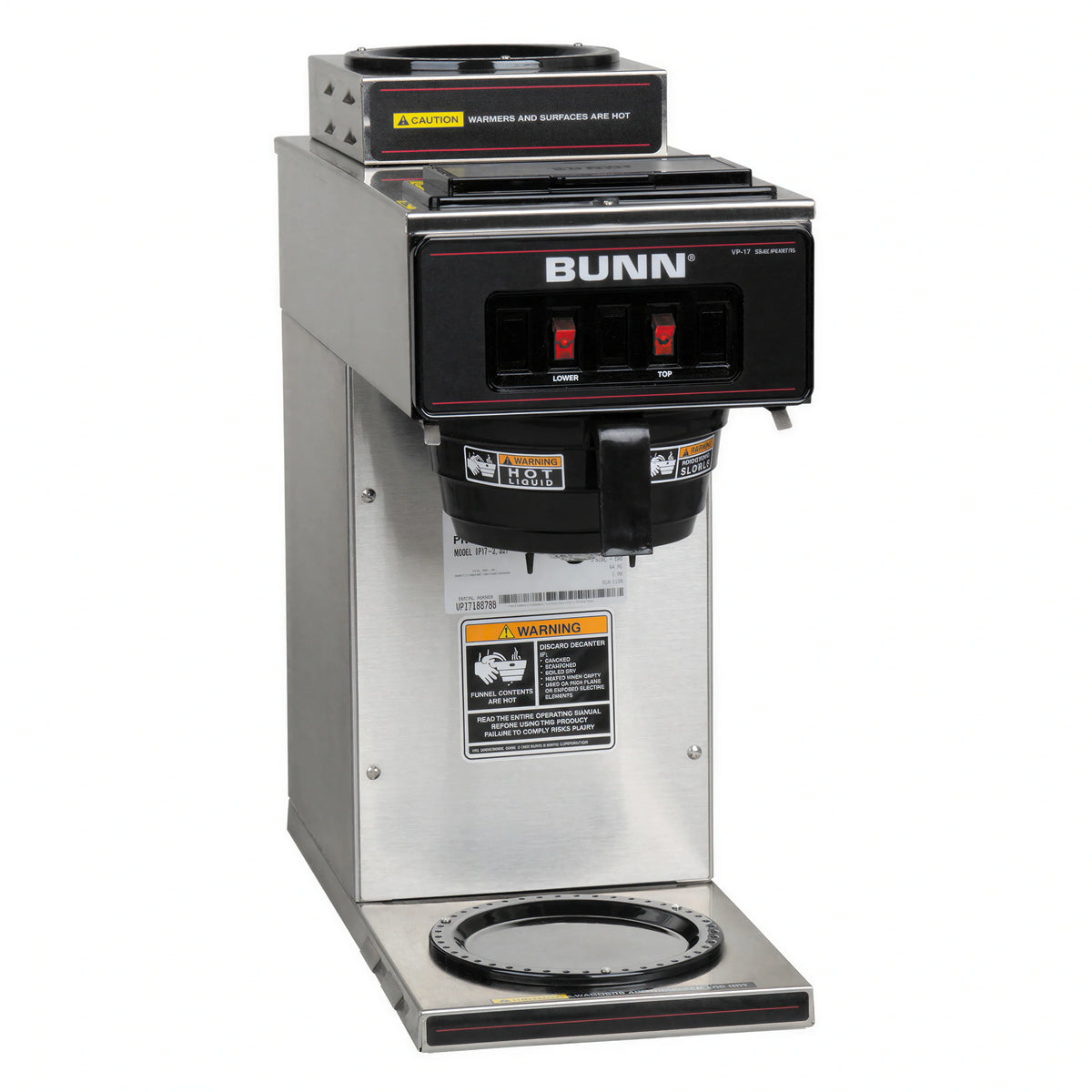 BUNN 13300.0002 Commercial Pourover Drip Coffee Maker, Manual Fill, Stainless Steel, 2 Warmers