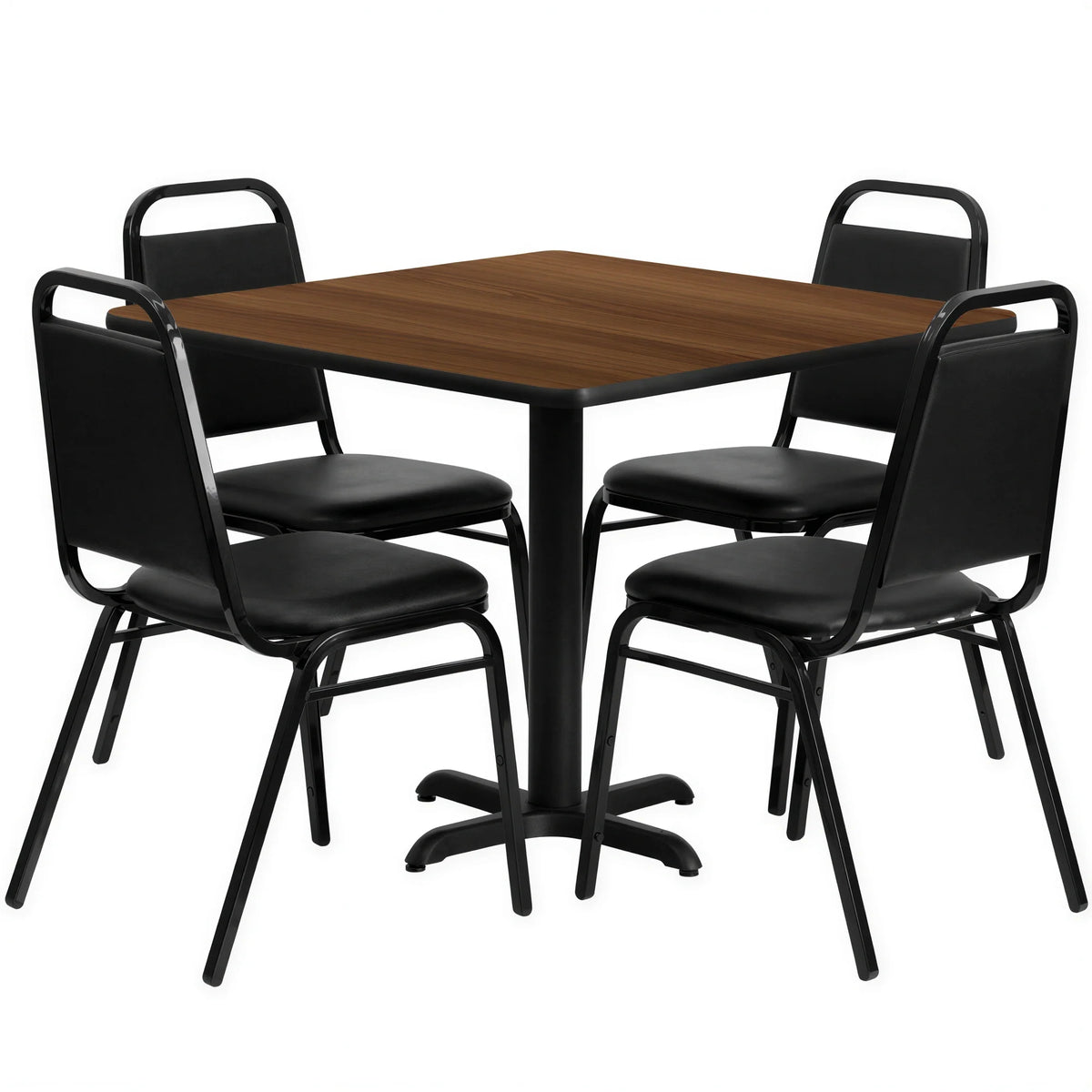 Flash Furniture HDBF1012-GG 36" Square Table and 4 Banquet Chairs Set, 30" High, Walnut/Black