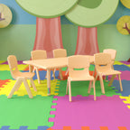 Flash Furniture Emmy YU-YCX-0013-2-RECT-TBL-NAT-E-GG Preschool Rectangular Activity Table Set, 48 x 24 in, Adjustable Height, 6 Stacking Chairs