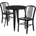 Flash Furniture CH-51090TH-2-18VRT-BK-GG 30-Inch Round Table with Two Black Metal Vertical-Slat Chairs, 29-1/2-Inch High