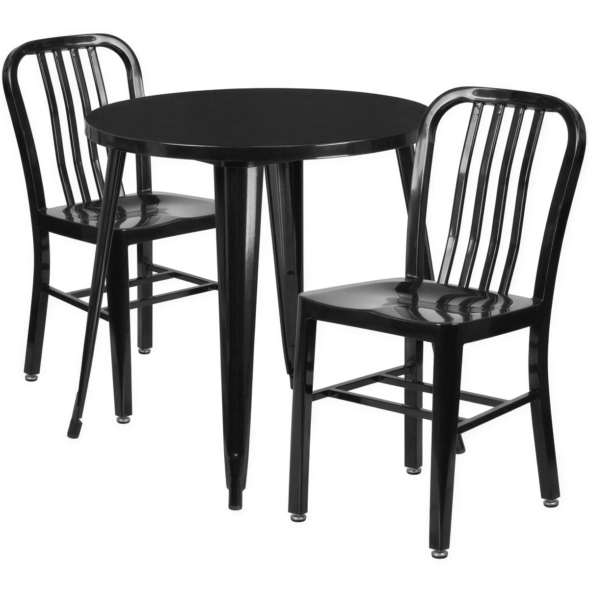 Flash Furniture CH-51090TH-2-18VRT-BK-GG 30-Inch Round Table with Two Black Metal Vertical-Slat Chairs, 29-1/2-Inch High