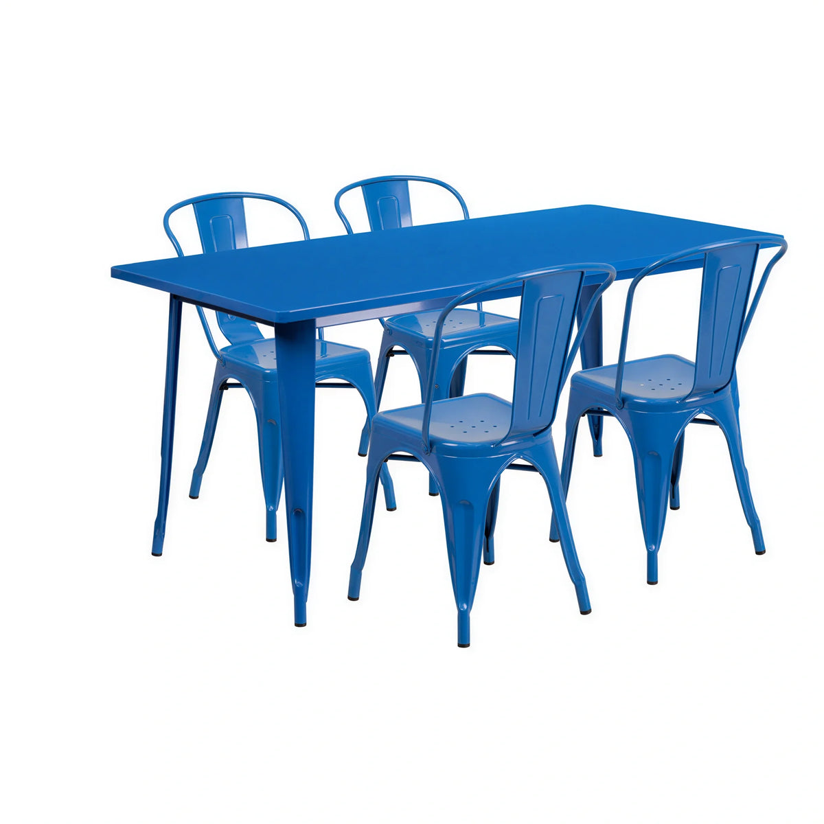 Flash Furniture ET-CT005-4-30-BL-GG Rectangular Table and Chair Set with 4 Chairs, Blue, 63"W x 31-1/2"D x 29-1/2"H