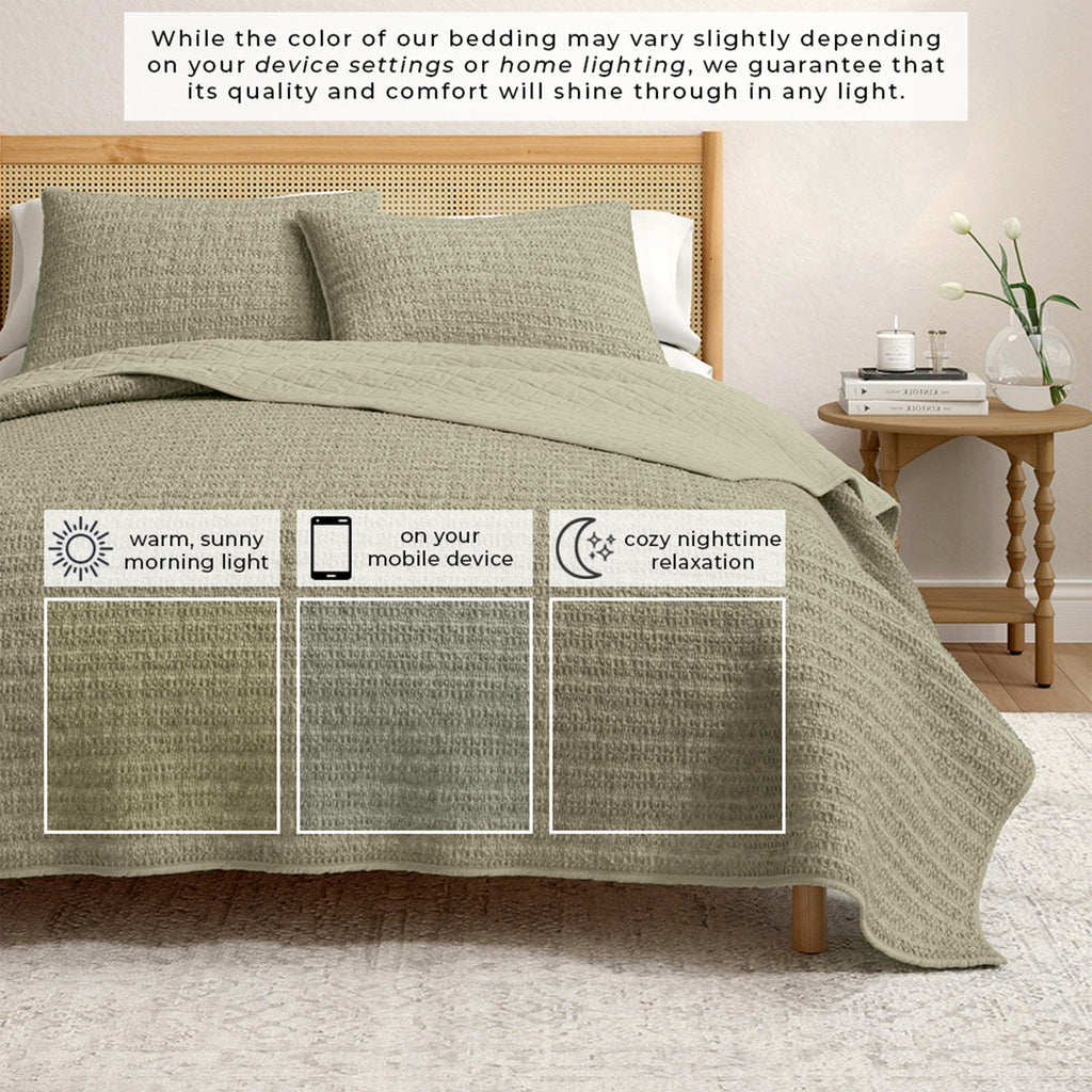 100% Cotton Honeycomb Waffle Garment Washed Quilt Set - Genevieve Collection