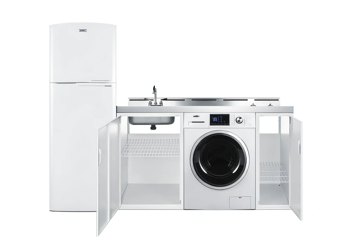 Summit Commercial Summit Appliance ACKSPWD821G 83-Inch All-In-One Kitchenette with Radiant Cooktop, Refrigerator/Freezer, Sink & Washer/Dryer