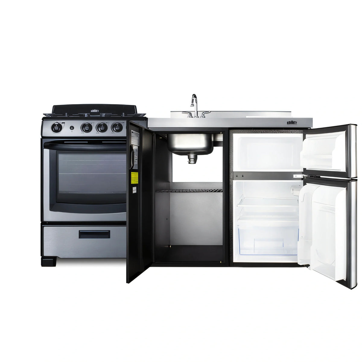 Summit Commercial Summit Appliance ACK63GASBSS 63-Inch All-in-One Kitchenette with Gas Range, Refrigerator, Sink & Stainless Steel Countertop